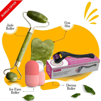 4 in 1 Value Bundle - Derma Roller, Jade Roller, Gua Sha & Ice Face Roller for Radiant Skin - Chachy Ki Dukan